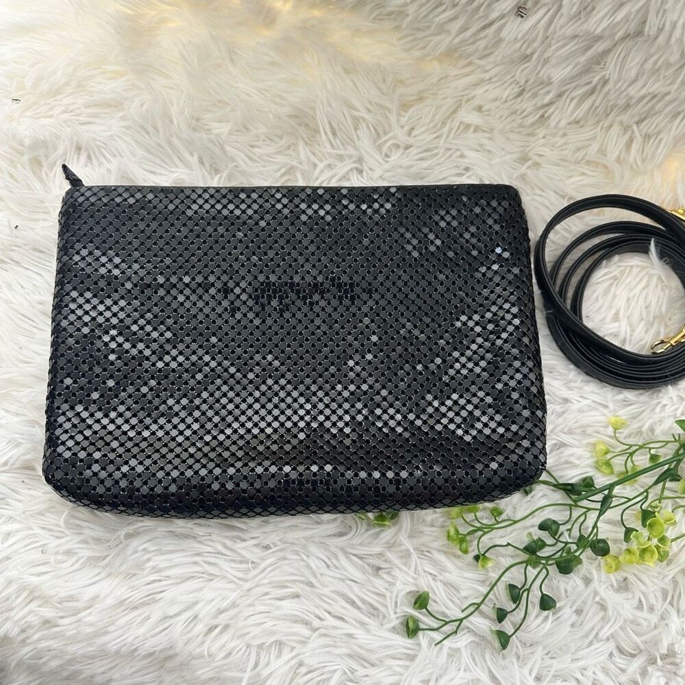 Whiting & Davis Vintge‎ Sparkly Black Metal Mesh Zip Clutch Shoulder Evening Bag
